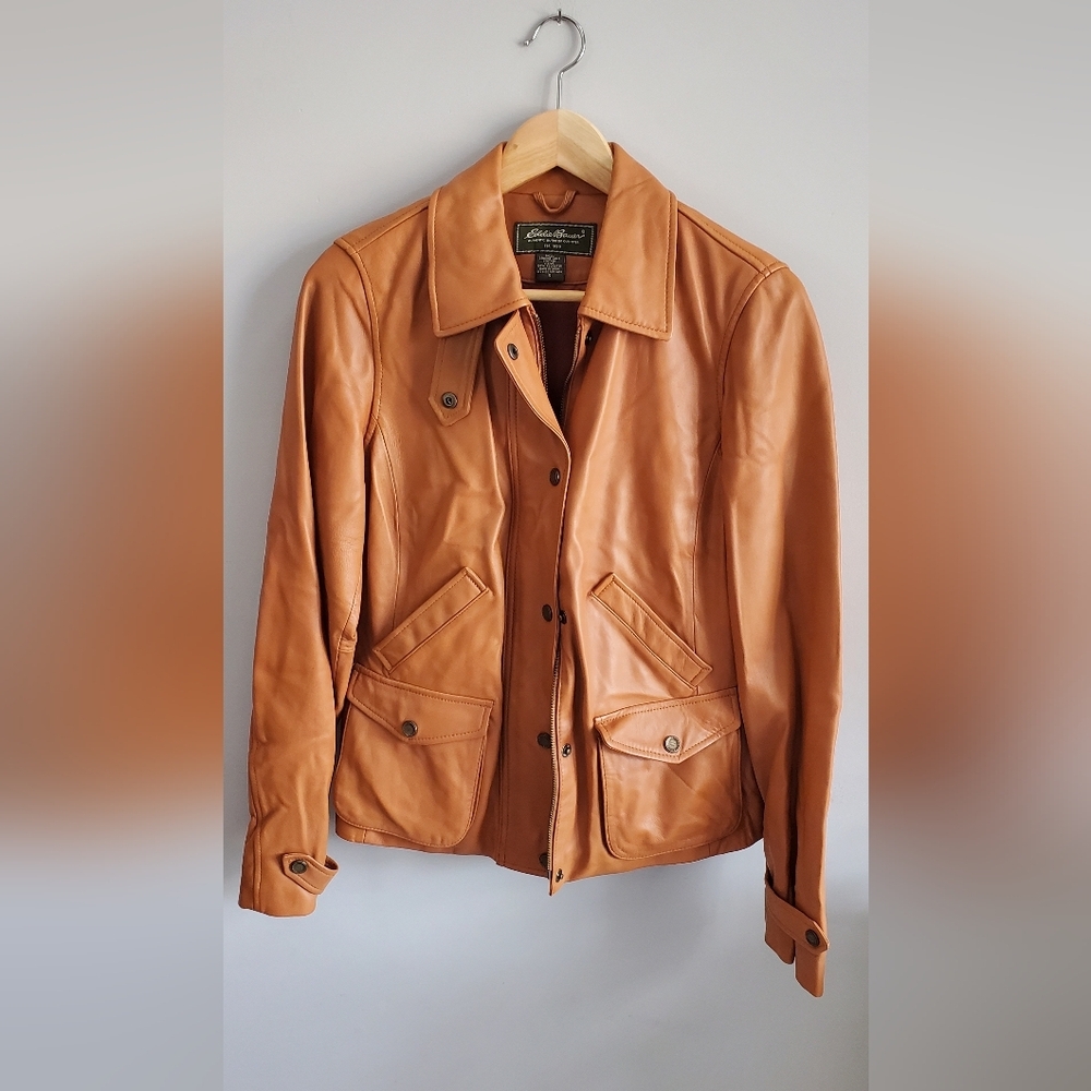 Eddie Bauer Classic Tan lambs Leather Jacket. womens small. EUC - Picture 8 of 8